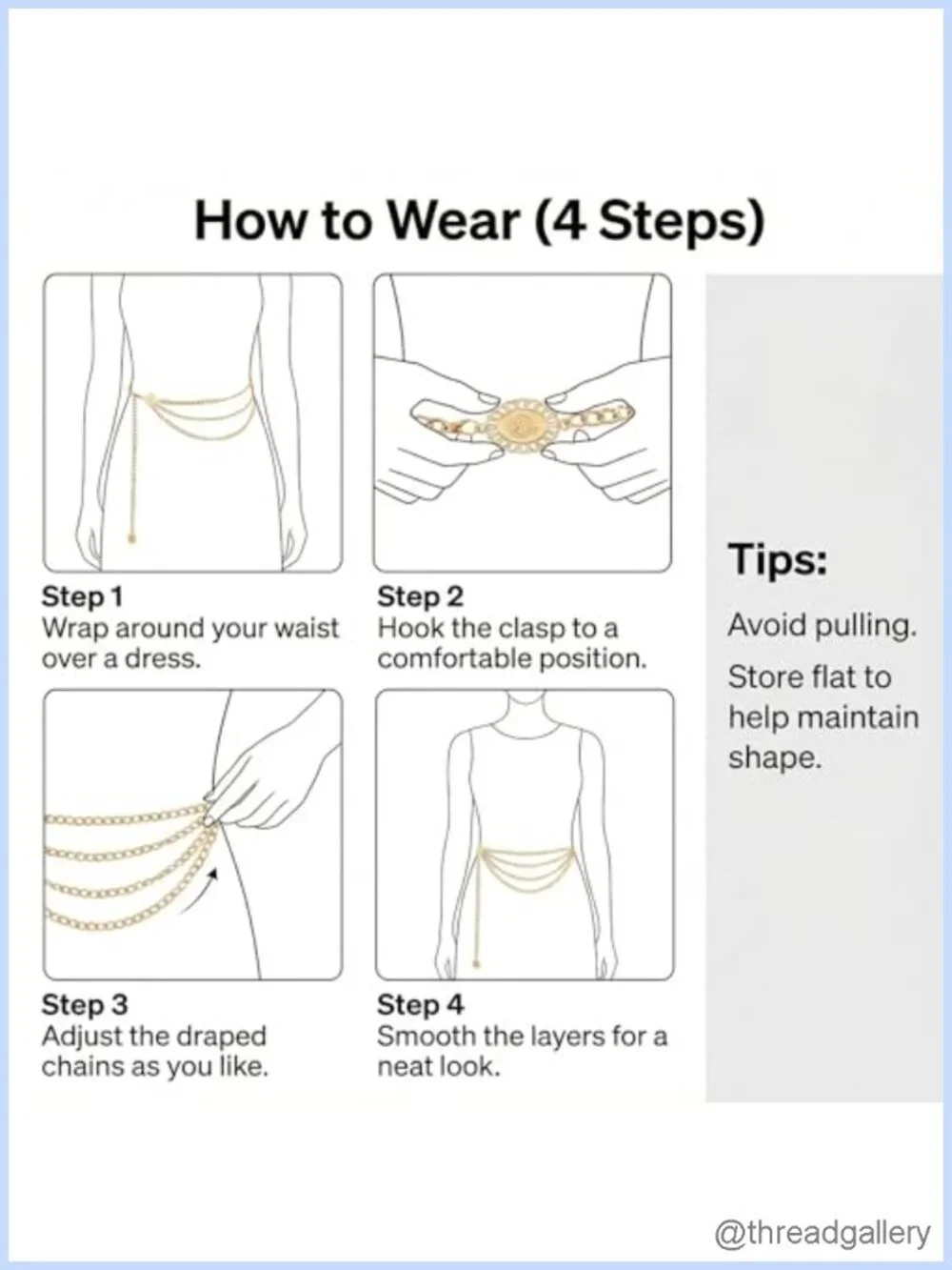 Layered Waist Chain Belt Adjustable Gold-Tone Metal 41 in for Dresses Skirts